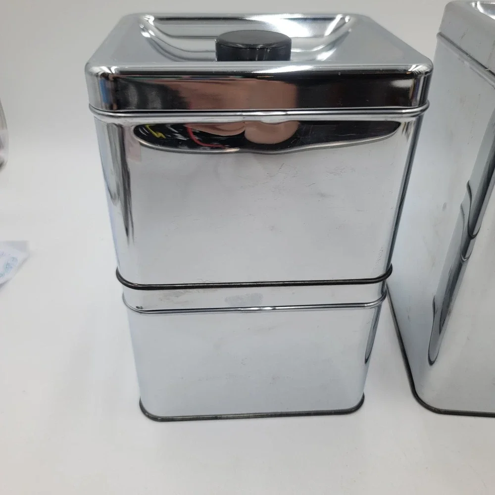 VTG Kreamer Ware Chrome Kitchen Canister Set 4pc Mid Century Retro Metal